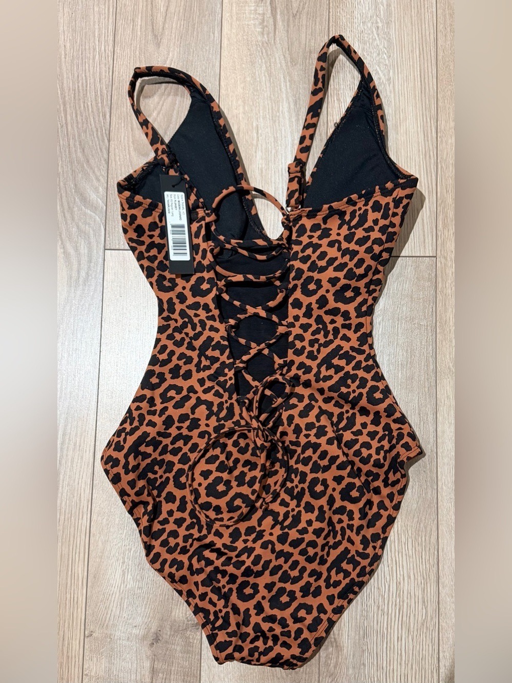 TA3 Black Brown Leopard Plungey One Piece Swimsuit Large NWT - Picture 2 of 7